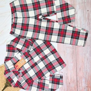 KIDS PLAID LOUNGE SET - RED AND CREAM