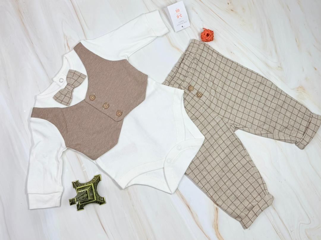 Baby Primark Gentleman 3-Piece Set | Vest Bodysuit + Bow Tie + Check Pants | Ages 3-9 Months