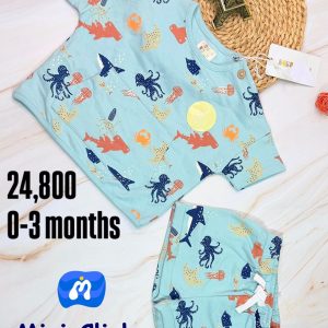 Baby "Ocean Life" 2-Piece Set | Blue Sea Animals Print | Ages 0-3 Months