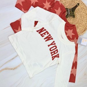 NEW YORK" 2-Piece Long Sleeve Set | Rust Stars + Cream | Ages 3 Months - 36 Months