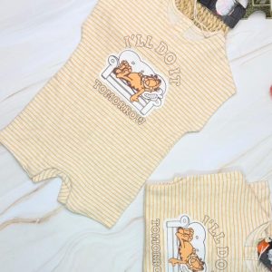Baby Garfield "I'll Do It Tomorrow" Romper | Yellow Stripes | Ages 0-3 Months