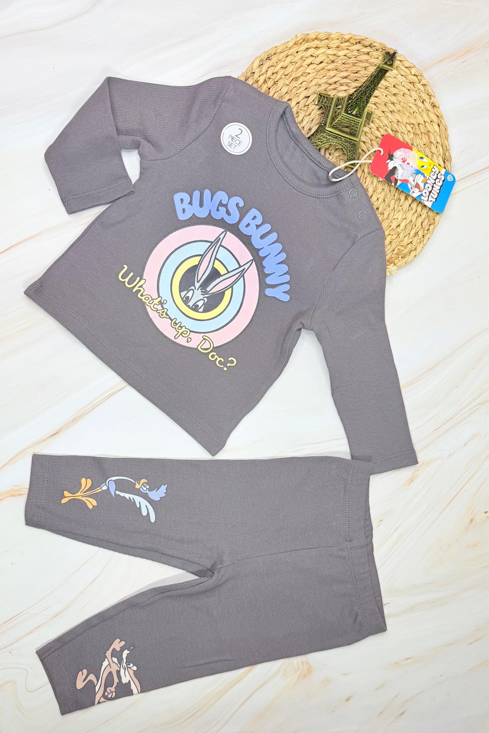 Kids Looney Tunes 2-Piece Pyjama Set | Bugs Bunny Grey | Ages 3-6 Years
