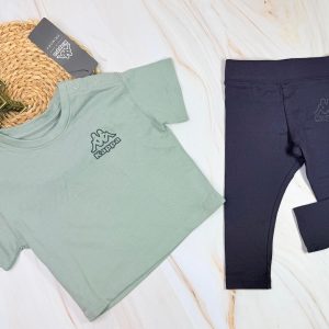 Baby Primark Kappa 2-Piece Set | Sage Green Tee + Navy Leggings | Ages 3-6 Months