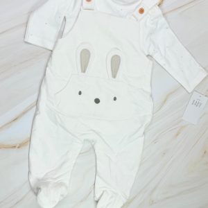 Newborn George Baby Bunny Dungaree Set | White Sleepsuit + Bodysuit | Ages 0-3 Months